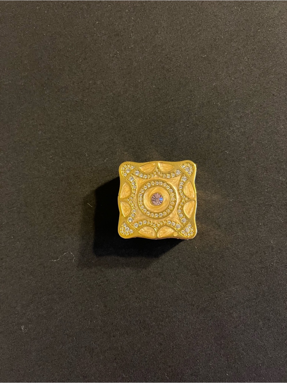 Vintage Mini Gold Decorative Square Accent Box with Crystal Detail